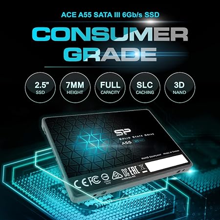 Silicon Power Ace A55 512GB SATA SSD, Up to 560MB s, 3D NAND with SLC Cache, 2.5 Inch SATA III 6Gb s Internal Solid State Drive for Desktop Laptop PC Computer Fashion