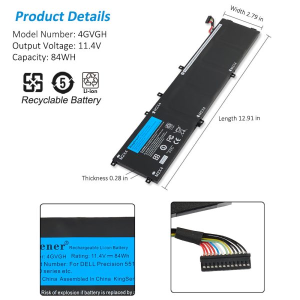 US warehouse KingSener Brand 4GVGH Laptop Battery Replacement For DELL Precision 5510 XPS 15 9550 series 1P6KD T453X 11.4V 84WH Online