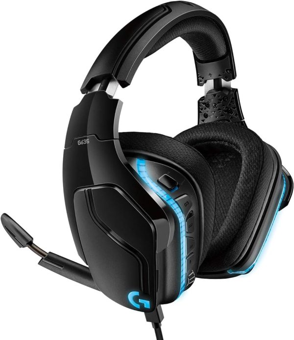 Logitech G635 Wired 7.1 Surround Sound LIGHTSYNC Gaming Headphones, 50mm PRO-G Audio Drivers, DTS Headphone X,  Black Blue | 981-000750 Discount