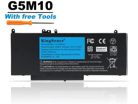 US Warehouse KingSener Brand G5M10 51WH Laptop battery Replacement For DELL Latitude E5250 E5450 E5550 8V5GX R9XM9 WYJC2 1KY05 7.4V 51WH Online now