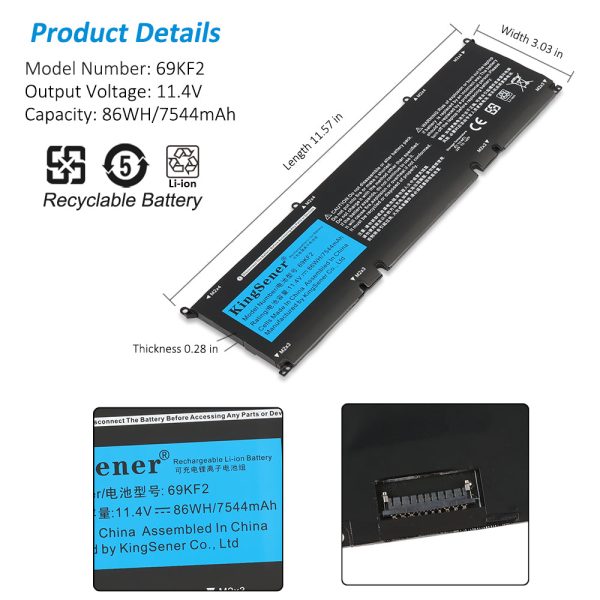 US warehouse Kingsener 69KF2 Laptop Battery Replacement For Dell XPS 15 9500 P91F P91F001 P45E002 For Sale