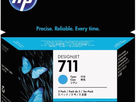 HP 711 Cyan 29-ml 3-Pack Genuine Ink Cartridges (CZ134A) for DesignJet T530, T525, T520, T130, T125, T120 & T100 Large Format Plotter Printers Fashion