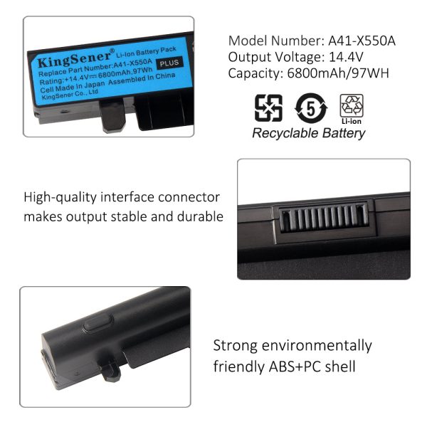 US warehouse Kingsener 2950mAh A41-X550A laptop battery for asus x550C x452e x450l x550 a450 a550 f450 r409 r510 x450 f550 f552 k450 k550 p450 Sale