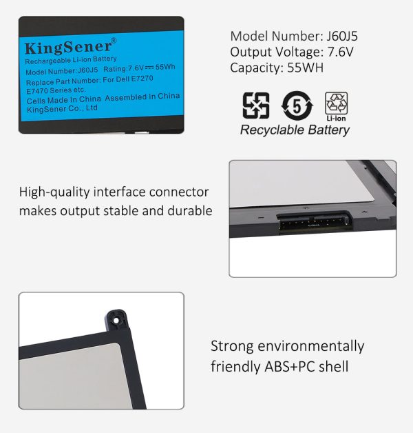 US warehouse KingSener Brand J60J5 55WH 7.6V Laptop Battery Replacement For Dell Latitude E7270 E7470 J60J5 R1V85 MC34Y 242WD Discount