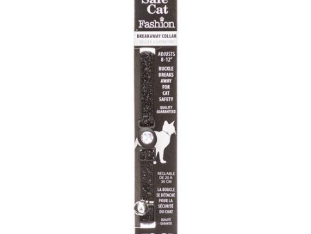 Safe Cat Jeweled Adjustable Breakaway Cat Collar - Black Glitter For Necks 8 -12  - (3 8  Wide) by Coastal Pet For Sale