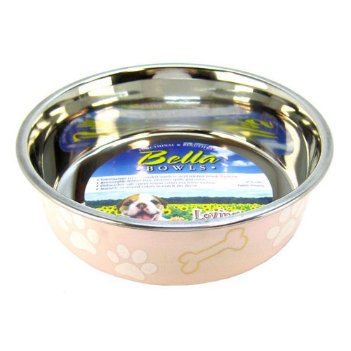 Stainless Steel & Light Pink Dish with Rubber Base Medium - 6.75  Diameter by Loving Pets Online