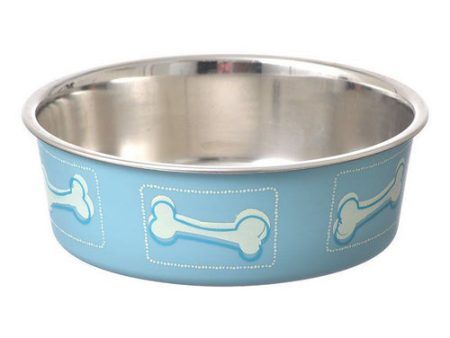 Stainless Steel & Coastal Blue Bella Bowl with Rubber Base Small - 1.25 Cups (5.5 D x 2 H) by Loving Pets Online now