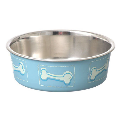 Stainless Steel & Coastal Blue Bella Bowl with Rubber Base Small - 1.25 Cups (5.5 D x 2 H) by Loving Pets Online now