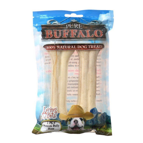 Pure Buffalo Dog Treats - Pressed Bully Bone 6  Bones (2 Pack) by Loving Pets Supply