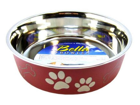 Stainless Steel & Merlot Dish with Rubber Base Medium - 6.75  Diameter by Loving Pets on Sale