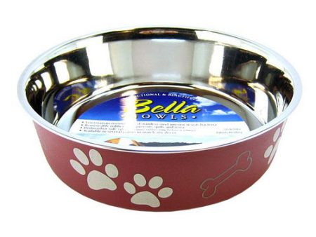 Stainless Steel & Merlot Dish with Rubber Base Large - 8.5  Diameter by Loving Pets Supply