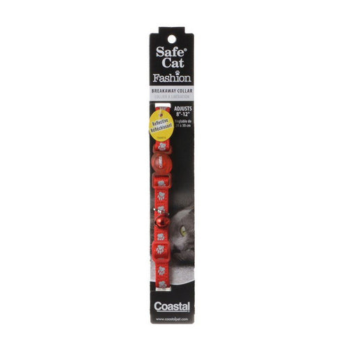 Safe Cat Reflective Adjustable Cat Collar - Paws Red For Necks 8 -12  - (3 8  Wide) by Coastal Pet Discount