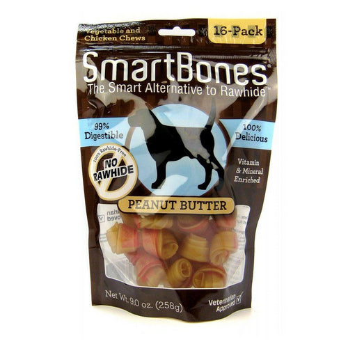 Peanut Butter Dog Chews Mini - 2  Long - Dogs under 20 Lbs (16 Pack) by Smartbones Fashion