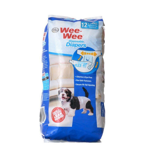 Wee Wee Diapers for Dogs 12 Pack - X-Small (Dogs 4-8 lbs with 10 by Four Paws Discount