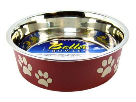 Stainless Steel & Merlot Dish with Rubber Base Small - 5.5  Diameter by Loving Pets For Discount