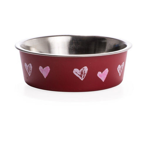 Stainless Steel & Red Hearts Bella Bowl with Rubber Base Small by Loving Pets on Sale