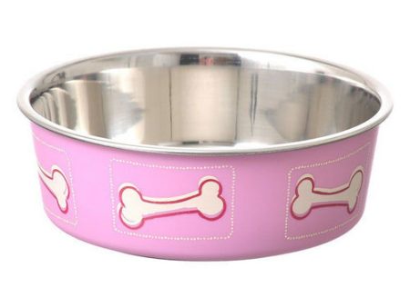 Stainless Steel & Coastal Pink Bella Bowl with Rubber Base Small - 1.25 Cups (5.5 D x 2 H) by Loving Pets For Discount